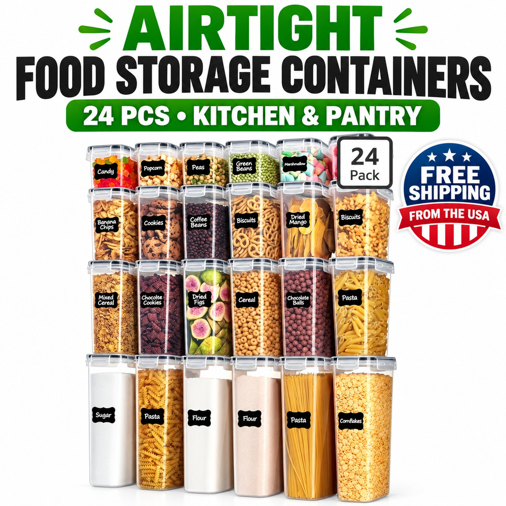 Airtight Food Storage Containers with Lids, 24 pcs Plastic Kitchen and Pantry.